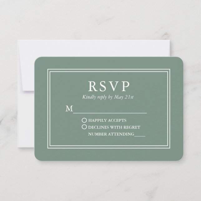Cartons Réponse Mariage moderne élégant Sage Green (Devant)