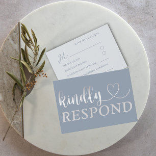 Cartons Réponse Mariage moderne Faux Silver & Dusty Blue