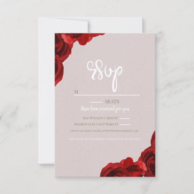 Cartons Réponse Mariage Moderne Fleurs Aquarelles Rouge Blush Taup (Devant)