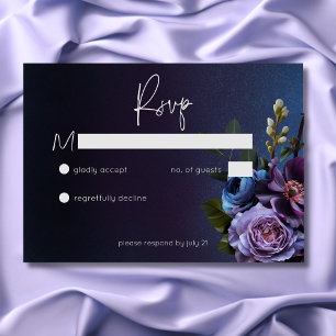 Cartons Réponse Mariage Moderne Floral Lavande Bleu Sombre et Myst