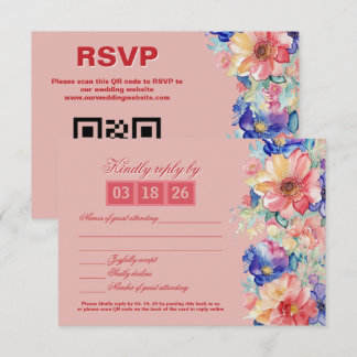 Cartons Réponse Mariage Moderne Floral Rose Corail