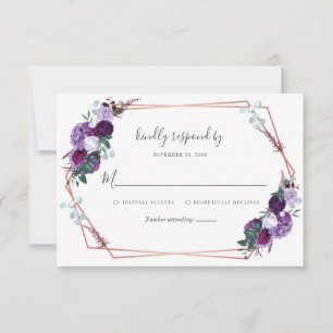Cartons Réponse Mariage Moderne Géométrique Floral Écriture Violet
