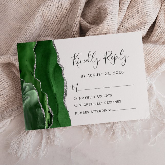 Cartons Réponse Mariage moderne Hunter Green Silver Agate (Créateur téléchargé)