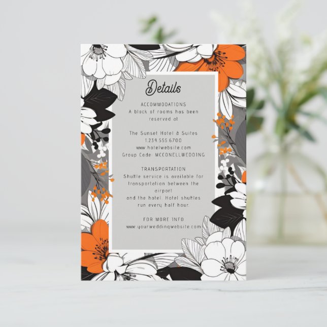 Cartons Réponse mariage moderne lineart floral détails (Debout devant)