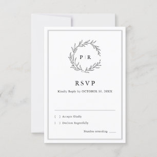 Cartons Réponse Mariage moderne minimaliste à feuille noire et bla