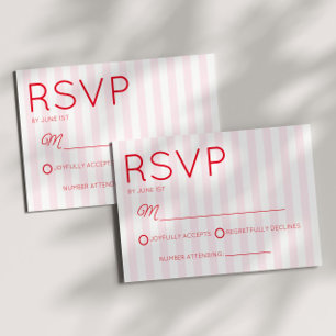 Cartons Réponse Mariage Moderne Minimaliste Rayures Rouges et Rose