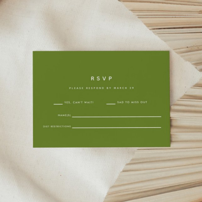 Cartons Réponse Mariage Moderne Minimaliste Vert Olive Foncé (Créateur téléchargé)