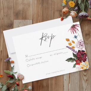 Cartons Réponse Mariage Moderne Papillon Fleur Sauvage Aquarelle