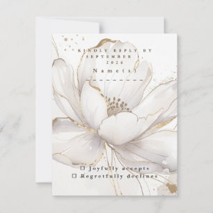 Cartons Réponse Mariage moderne personnalisable Blanc Magnolia Or