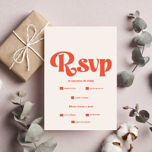 Cartons Réponse Mariage Moderne Rétro Typographie Rose Et Orange