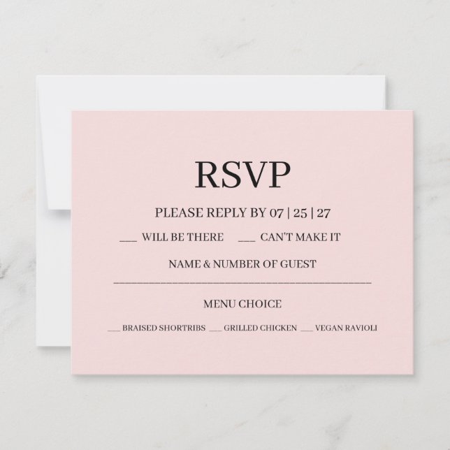 Cartons Réponse Mariage Moderne Rose Blush (Devant)