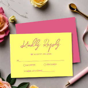 Cartons Réponse Mariage moderne rose et beurré jaune