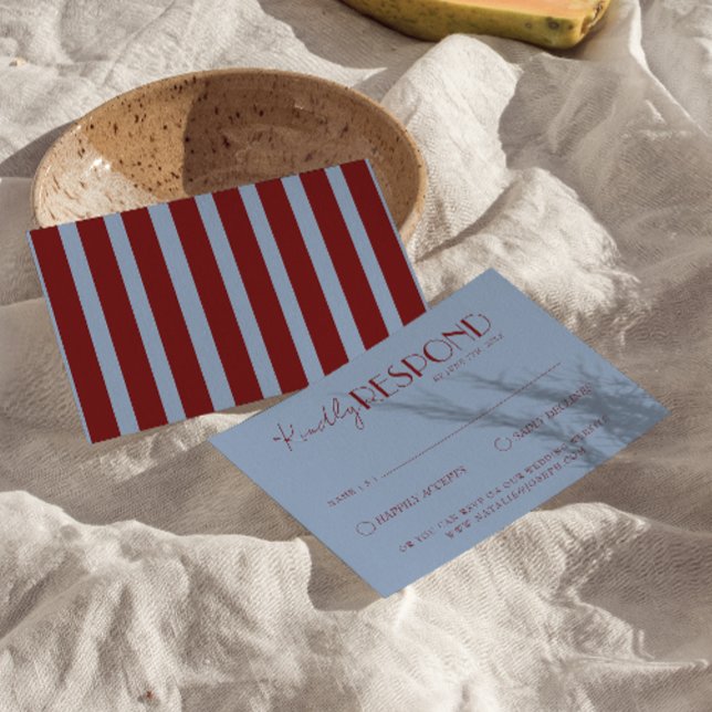 Cartons Réponse Mariage Moderne Rouge Foncé Bleu Élégant (Créateur téléchargé)