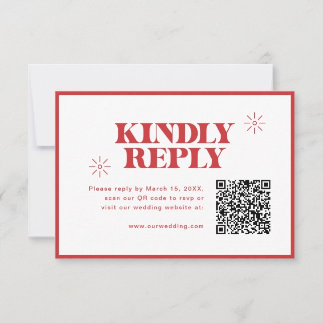 Cartons Réponse Mariage moderne rouge monochrome avec code QR (Devant)
