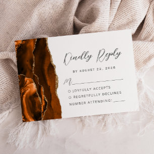 Cartons Réponse Mariage Moderne Script Agate Orange Brûlé Or