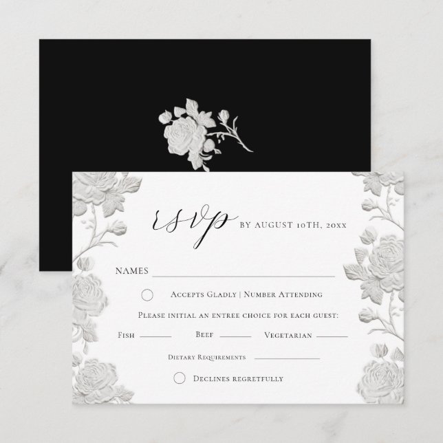 Cartons Réponse Mariage Moderne Tendance Rose Blanc & Noir (Devant / Derrière)