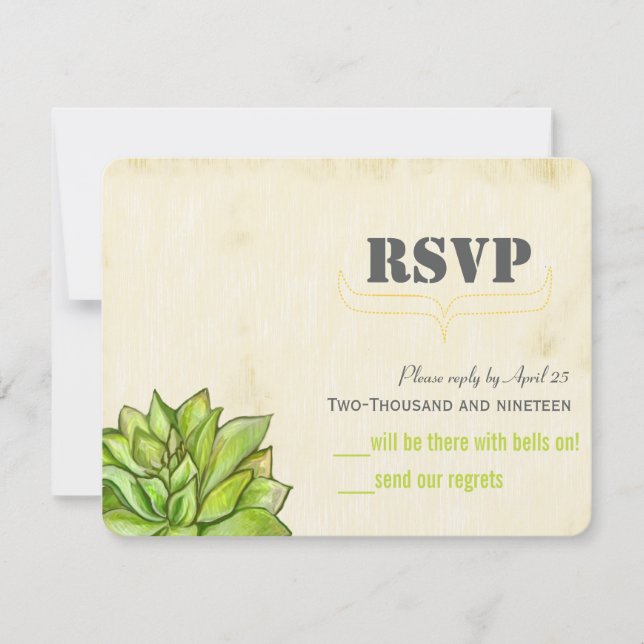 Cartons Réponse Mariage Moderne Typographie Rustique Cactus Succul (Devant)