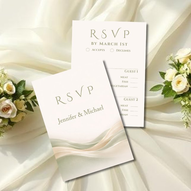 Cartons Réponse Mariage Moderne Vert Sauge et Ivoire  (Sage Green and Ivory Modern Wedding  RSVP Card)