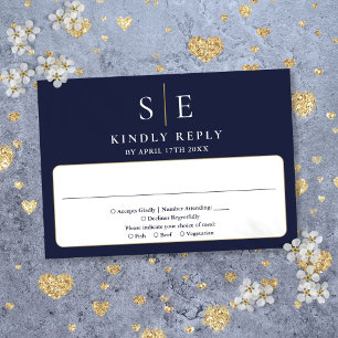 Cartons Réponse Mariage Monogramme Bleu Nuit Et Or