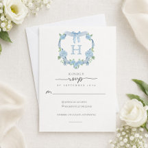 Mariage Monogramme Crête Hydrangea Bleu Poussiéreu