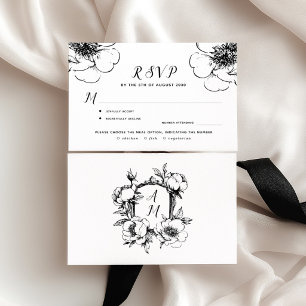 Cartons Réponse Mariage monogramme de crête baroque vintage