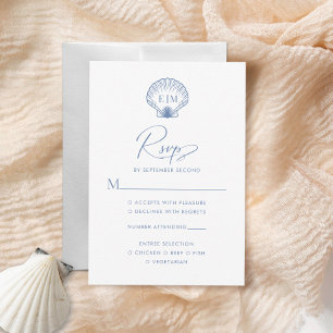 Cartons Réponse Mariage Monogramme du Coastal Blue Seashell