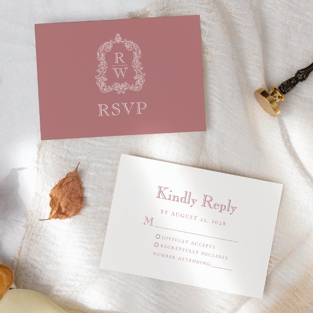 Cartons Réponse Mariage Monogramme Dusty Rose (Créateur téléchargé)