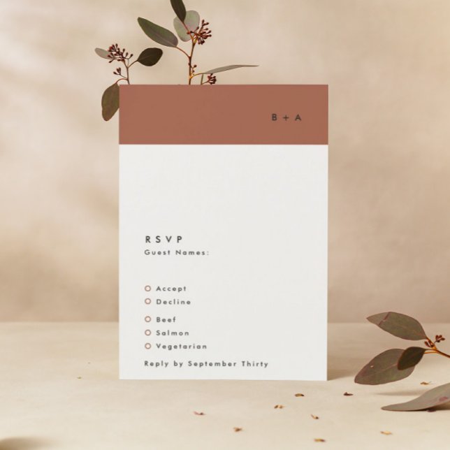 Cartons Réponse Mariage Monogramme en bande de terre cuite noire m (Créateur téléchargé)