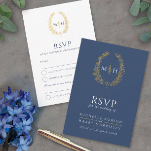 Cartons Réponse Mariage monogramme en feuille d'or blanc foncé