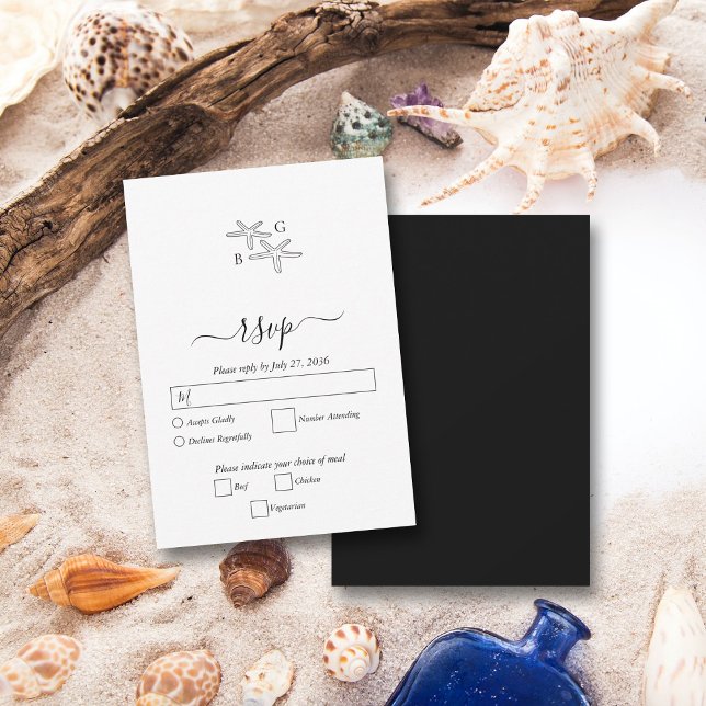 Cartons Réponse Mariage monogramme minimaliste de plage Starfish (Minimalist Starfish Beach Monogram Wedding RSVP Card)