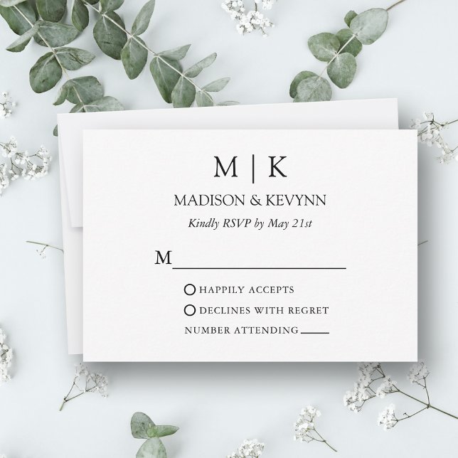 Cartons Réponse Mariage Monogramme minimaliste moderne (Customize to change text size, style or background color.)