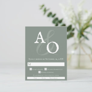 Cartons Réponse Mariage Monogramme minimaliste Sage Green