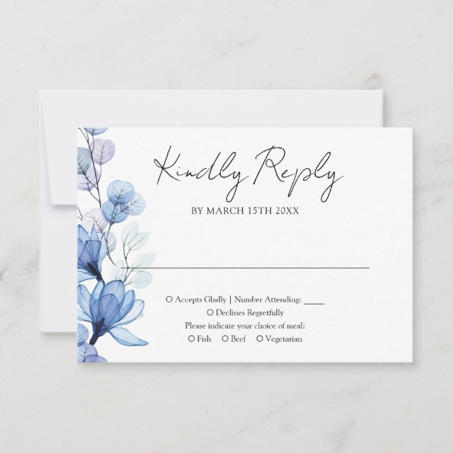 Cartons Réponse Mariage monogramme transparent bleu Dusty (Devant)