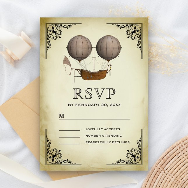 Cartons Réponse Mariage Montgolfière Dirigeable Vintage (Créateur téléchargé)