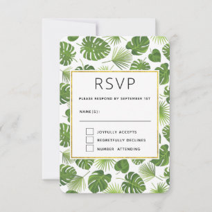 Cartons Réponse Mariage Motif Feuille élégant Green Tropical