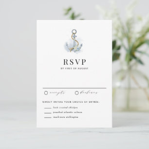 Cartons Réponse Mariage nautique à l'aquarelle bleu floral ancre