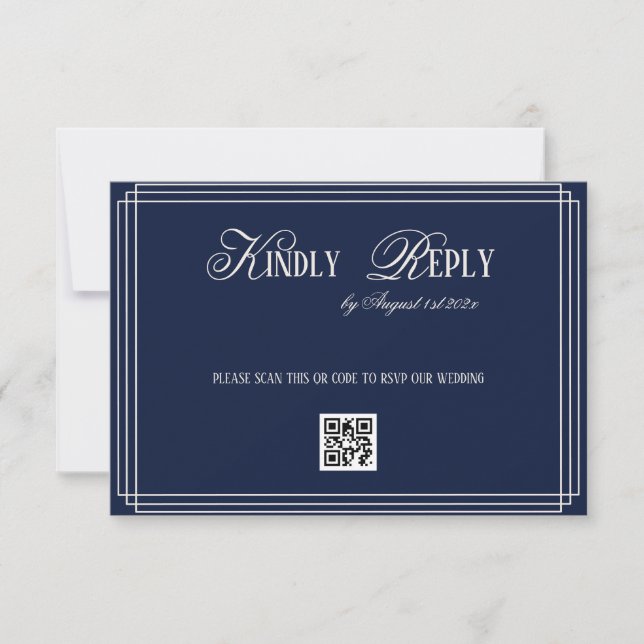 Cartons Réponse Mariage Navy Timeless Argent Ancien (Devant)