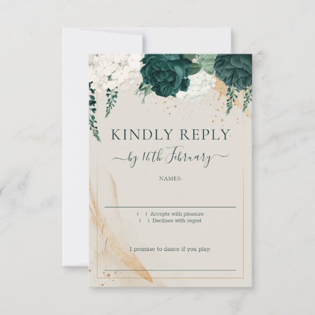 Cartons Réponse Mariage Neutral Crème Signature Emerald Green Rose (Devant)