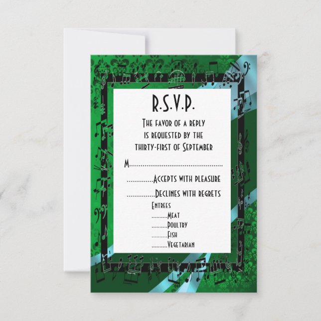 Cartons Réponse Mariage noir damassé vert (Devant)
