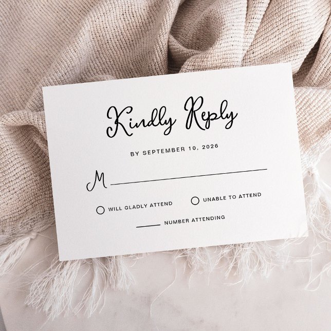 Cartons Réponse Mariage noir et blanc doux et blanc simple (A simple and whimsical, black and white wedding response card)