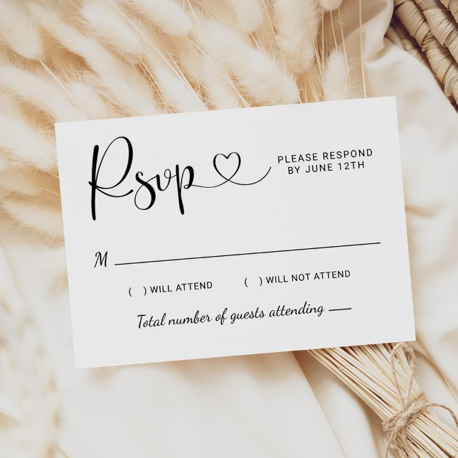 Cartons Réponse Mariage noir et blanc Heart Script (Créateur téléchargé)