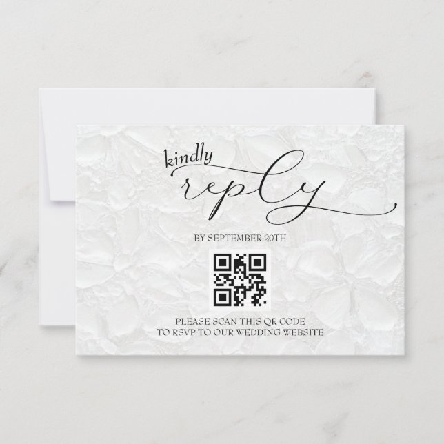 Cartons Réponse Mariage noir et blanc moderne simple QR (Devant)