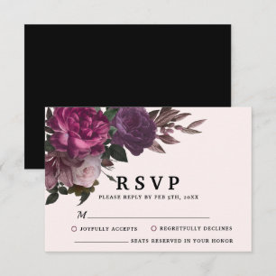 Cartons Réponse Mariage noir floral bourguignon et marron