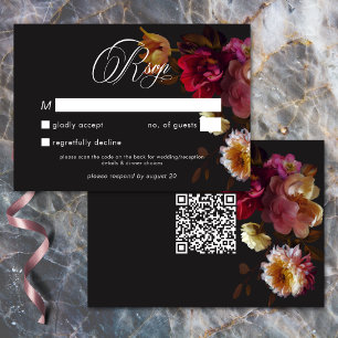 Cartons Réponse Mariage Noir Floral Impressionnant Rouge Bourgogne