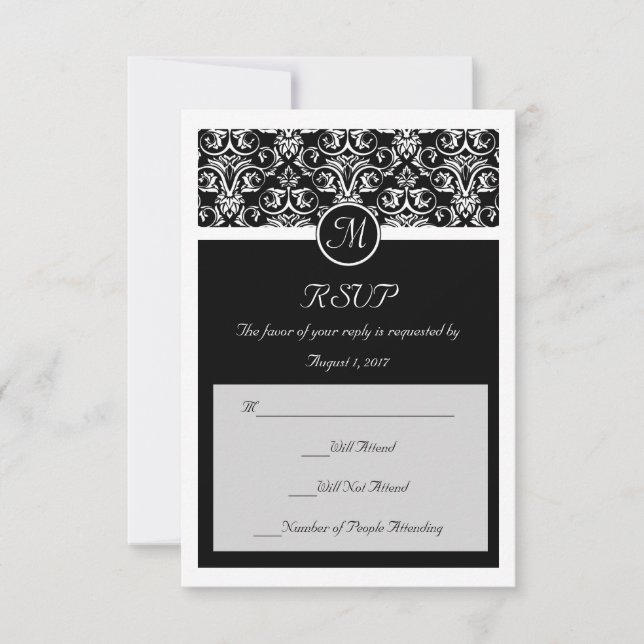 Cartons Réponse Mariage noir grand insignia correspondant petit RS (Devant)