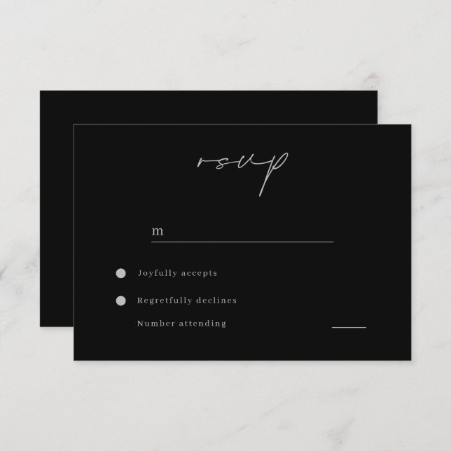 Cartons Réponse Mariage noir minimaliste moderne (Devant / Derrière)