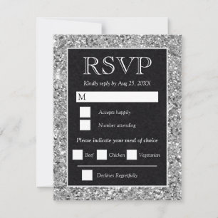 Cartons Réponse Mariage Noir Paillettes Argent Élégant