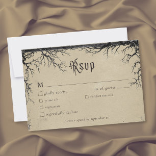 Cartons Réponse Mariage noir tan Gravure d'arbre corbeau gothique