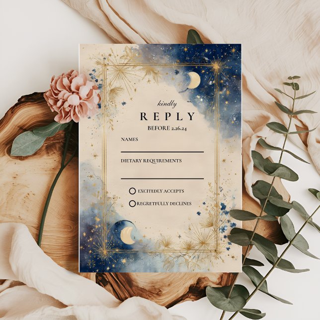 Cartons Réponse Mariage Nuit Céleste Dorée (Créateur téléchargé)