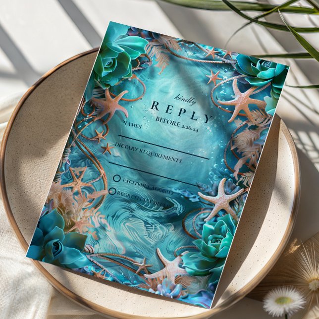 Cartons Réponse Mariage Océan Étoile de Mer Turquoise (Créateur téléchargé)